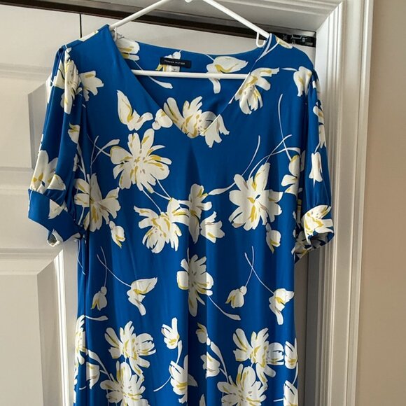 Tommy Hilfiger Blue Floral Shift Dress Size 14 V Neck Knee Length - Picture 2 of 4
